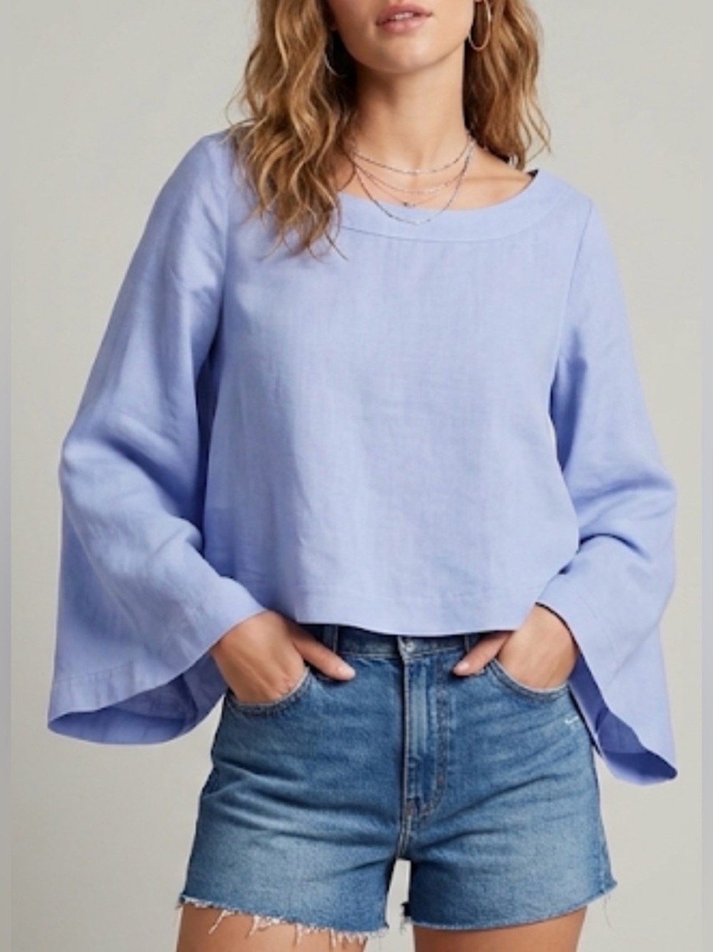 Free People Bell Sleeve Blouse, Size M